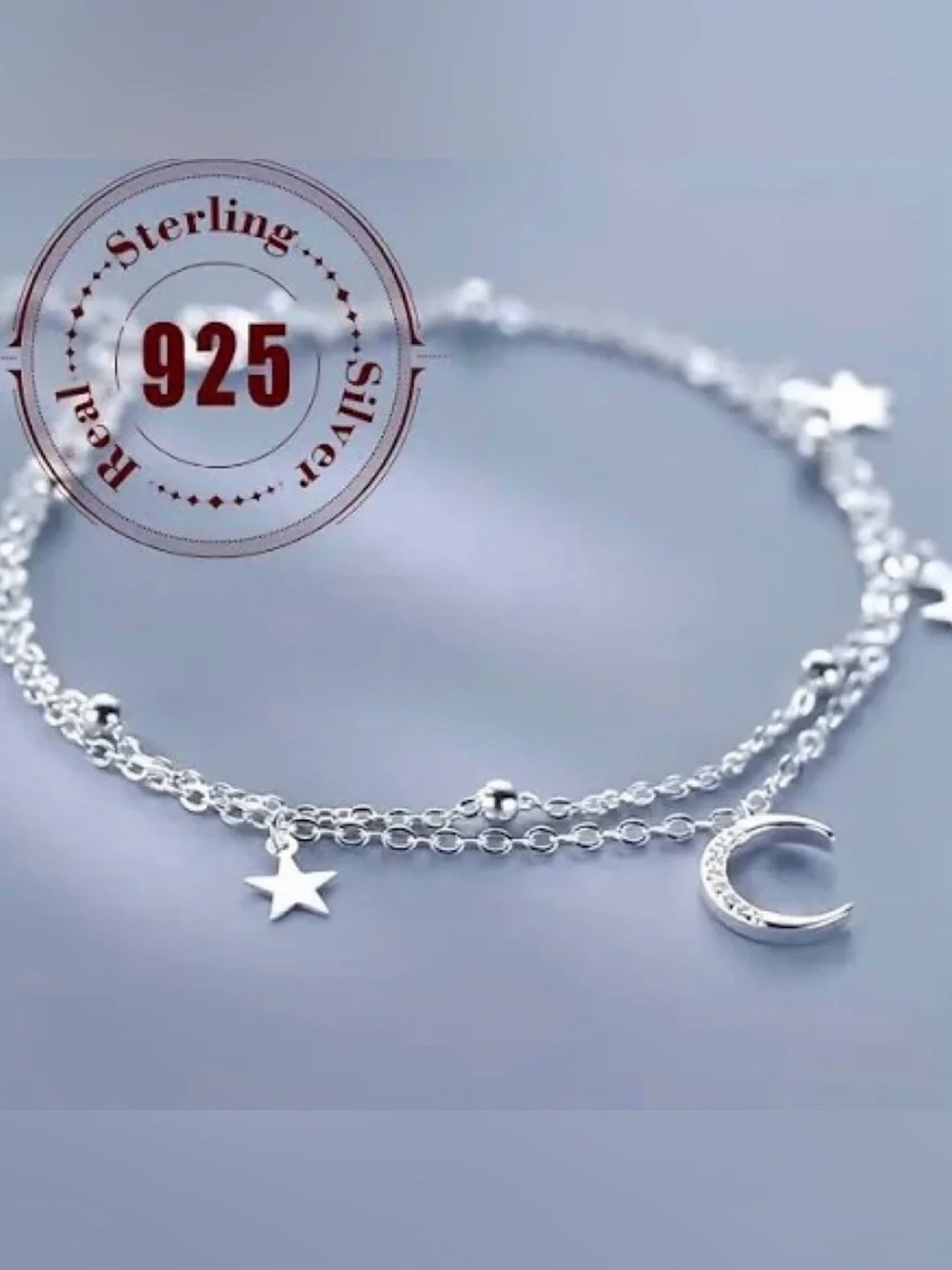 Celestial Double Chain Charm Bracelet | 925 Sterling Silver | Sz 6 3/8 + 1 5/8”